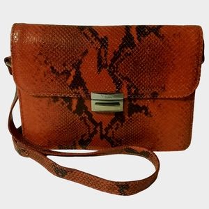 I SANTI Snake Embossed Leather Flap Front Convertible Crossbody Bag Orange